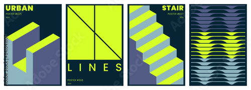 Set of modern graphic designs with abstract and architectural elements for cover, poster, card or flyer