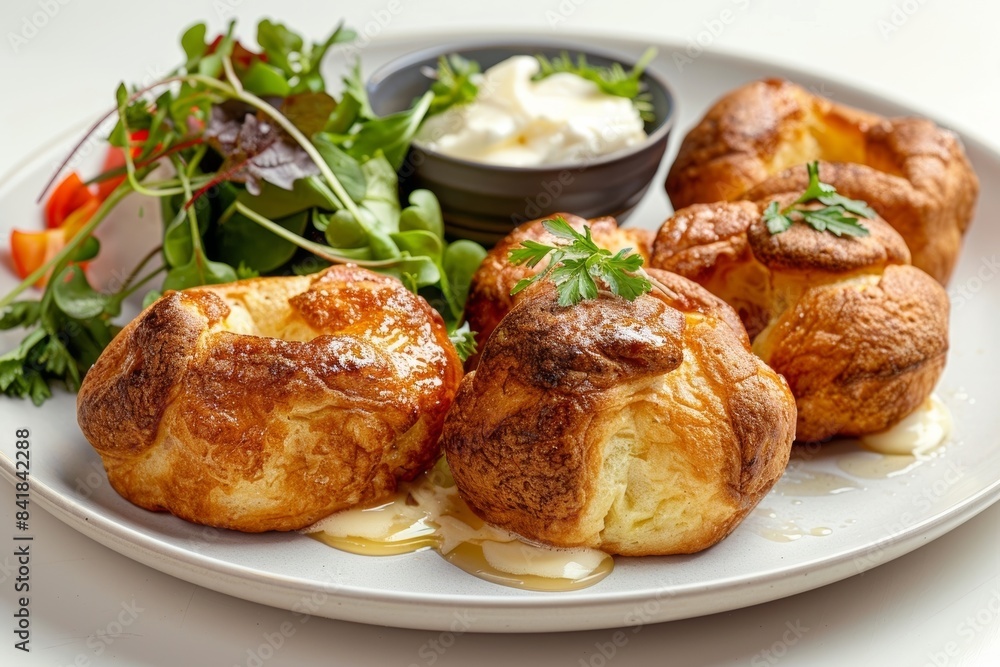 Basic Popover masterpiece with a cascade of melted butter and a vibrant salad Basic Popover masterpiece with a cascade of melted butter and a vibrant salad