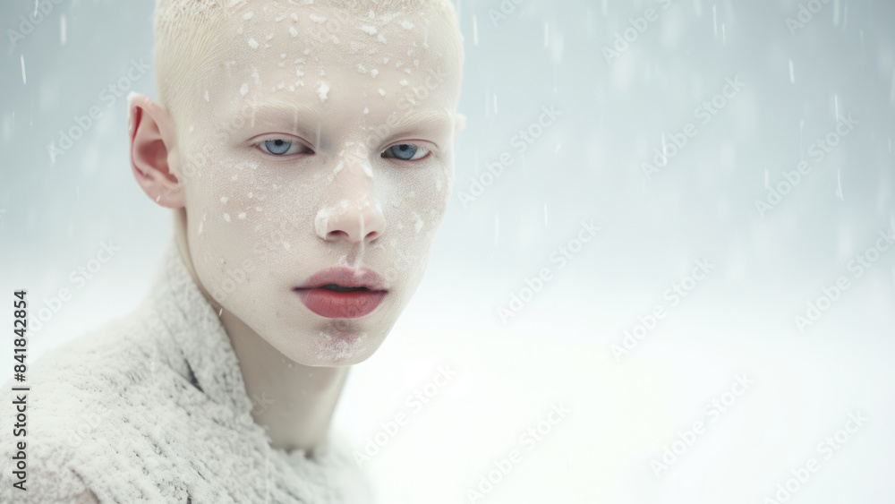 Portrait of a Young Man with Snowflakes on Face Portrait of a Young Man with Snowflakes on Face