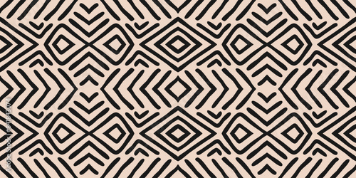 Hand drawn Batik seamless pattern. Geometric doodle abstract background, Ethnic wallpaper. Tribal vector texture. Aztec style. Folk embroidery, Scandinavian art, African rug, tile design.