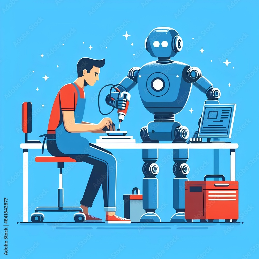 Naklejka premium vector image of robots working 3