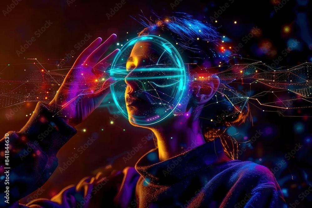 Virtual assistant hologram with digital elements Virtual assistant hologram with digital elements