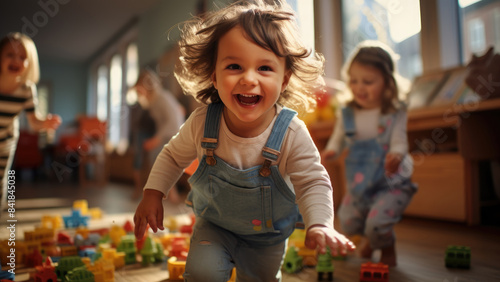 Children Engaged in Play and Learning in a Bright Classroom