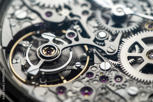 Wallpaper Mural Close-up of a mechanical watch's intricate gears, highlighting the detailed craftsmanship and metallic elements. Torontodigital.ca