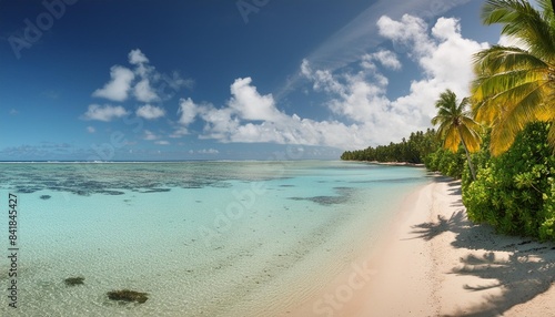 panoramic view of a beach on the fakarava atoll in french polynesia photo