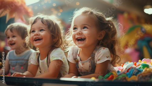 Children Engaged in Play and Learning in a Bright Classroom