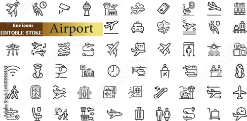 Set of line icons in linear style. Series - Airport.
