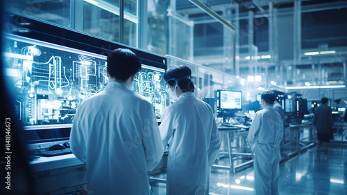  Scientists Analyzing Data on Large Screens in a High-Tech Laboratory
