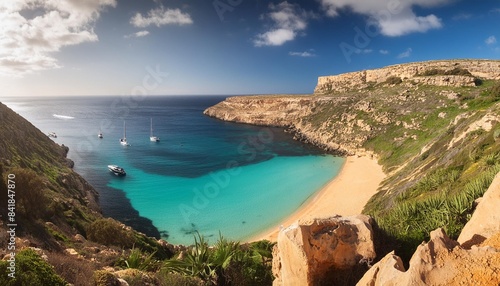 landscape with paradise bay beach malta photo
