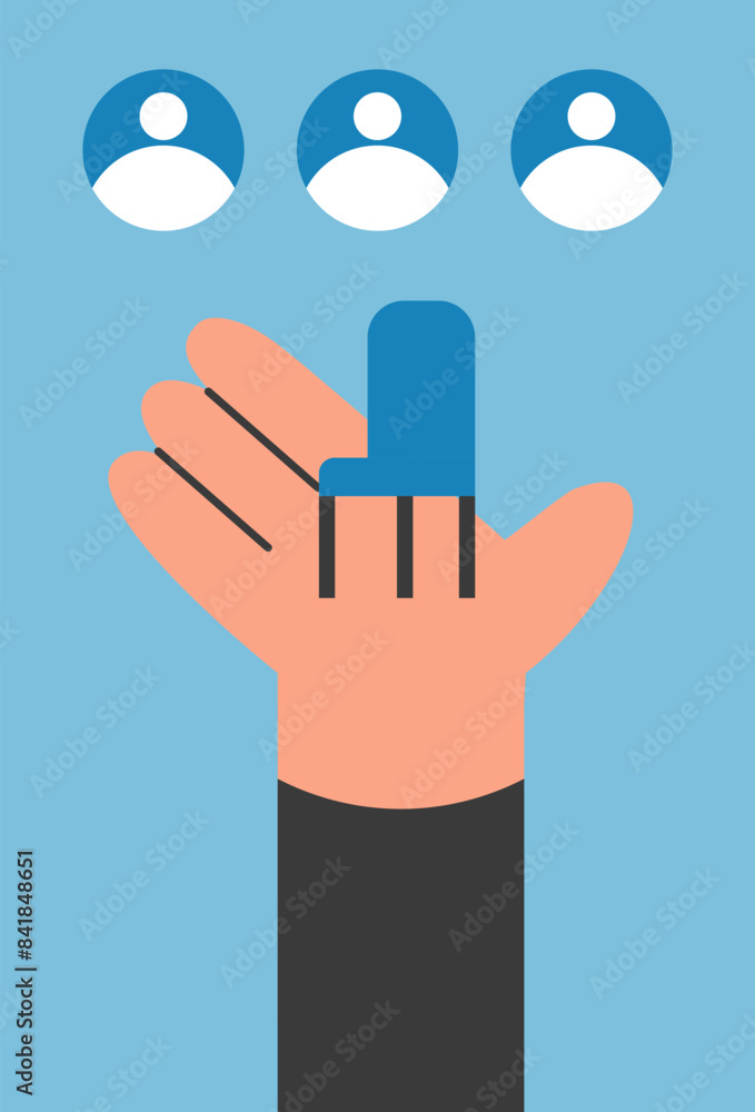 Fototapeta premium Hiring banner. HR looking for employees. Work searching. Flat vector illustration.