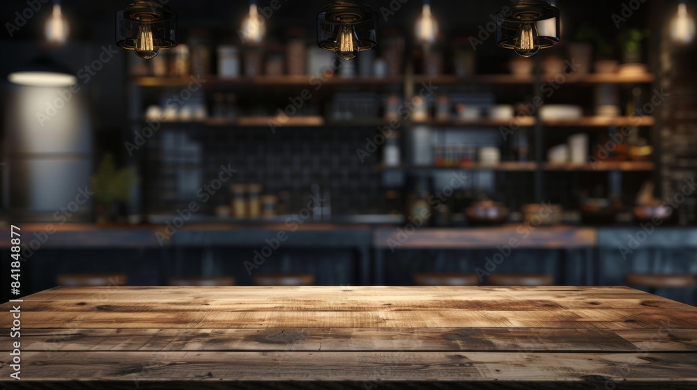 Rustic Wooden Table in Cozy Cafe with Warm Lighting, Generative AI Rustic Wooden Table in Cozy Cafe with Warm Lighting, Generative AI