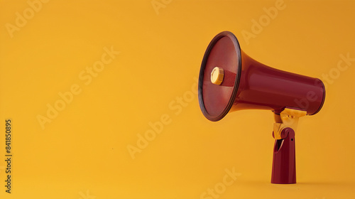 Noise megaphone in maroon against a mustard yellow background With copy space