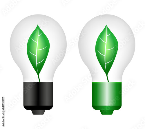 LED Lightbulb. Lightbulb with a leaf inside. Vector clipart..