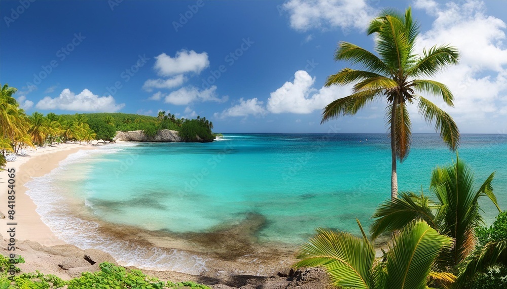 bottom bay barbados paradise beach on the caribbean island of barbados tropical coast with palms hanging over turquoise sea panoramic photo of beautiful landscape