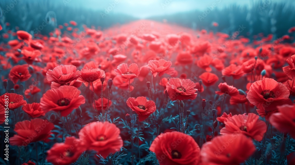 custom made wallpaper toronto digitalSerene Poppy Garden Pathway with Double Exposure Silhouette Walking Path | Focus on Lush Colors | Copy Space Close-Up View