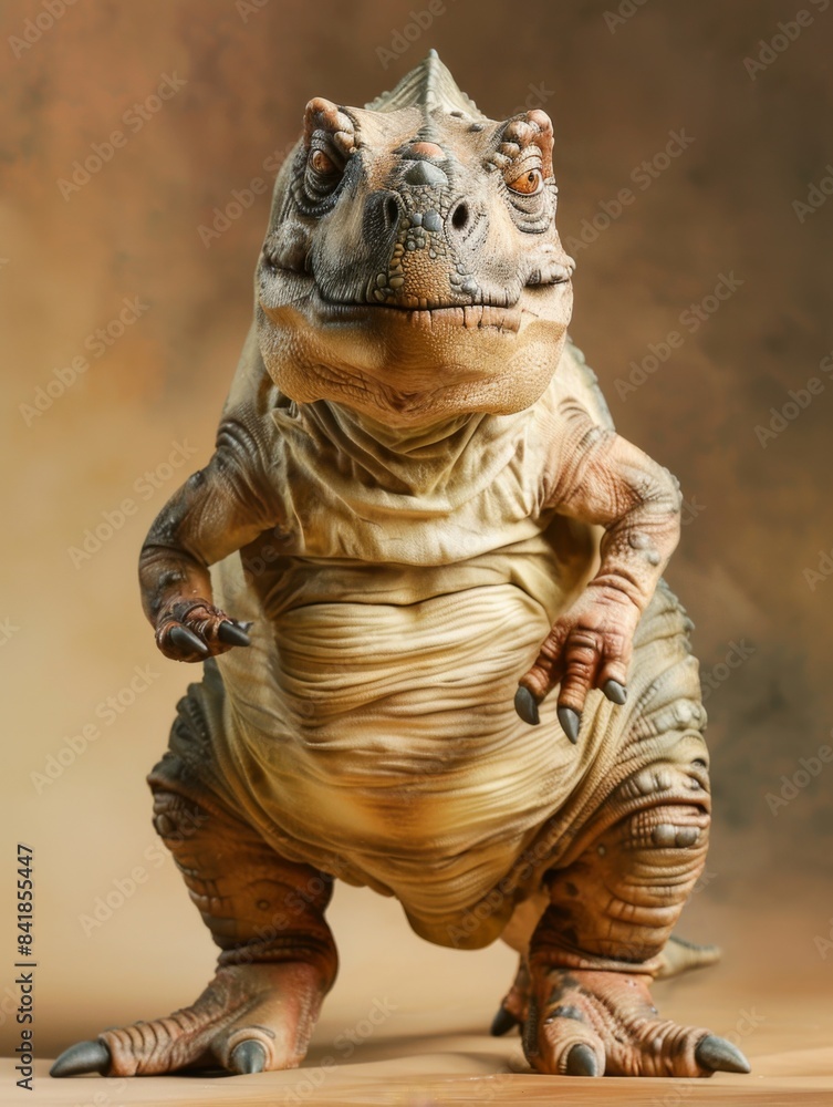 The chubby Carnotaurus model, with its tiny arms up in a cheerful