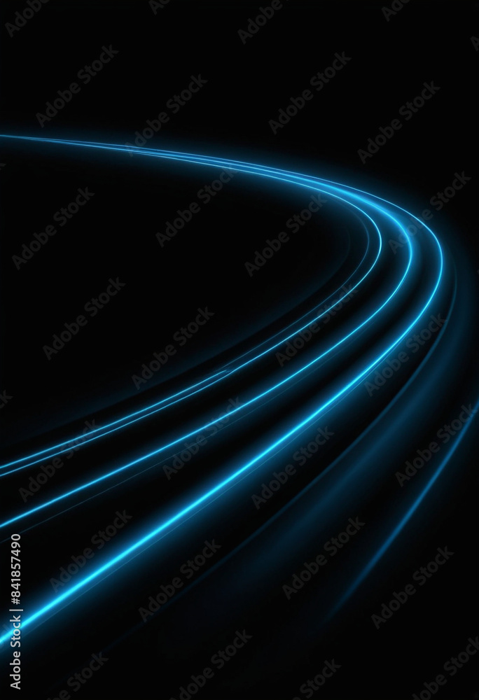 Abstract blue glowing light effect on a black background with speed ...