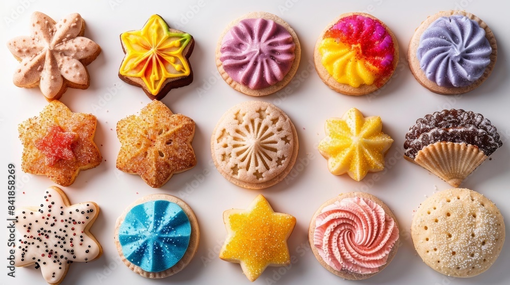 Assorted Decorative Cookies in Various Shapes and Colors