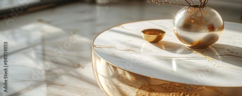 Luxurious Marble Table Decorated with Artistic Gold Accents
