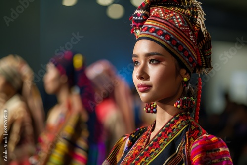 Fashion show featuring traditional garments from various cultures, celebrating global fashion heritage on the runway. © radekcho