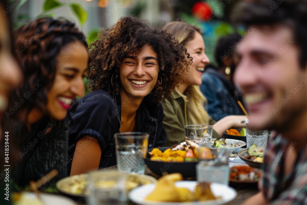 A group of friends from diverse backgrounds enjoying a potluck dinner, each bringing a dish that represents their cultural heritage. A group of friends from diverse backgrounds enjoying a potluck dinner, each bringing a dish that represents their cultural heritage.