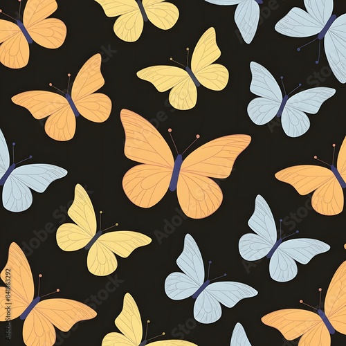 Minimalist vibrant and colorful array of butterflies seamless pattern