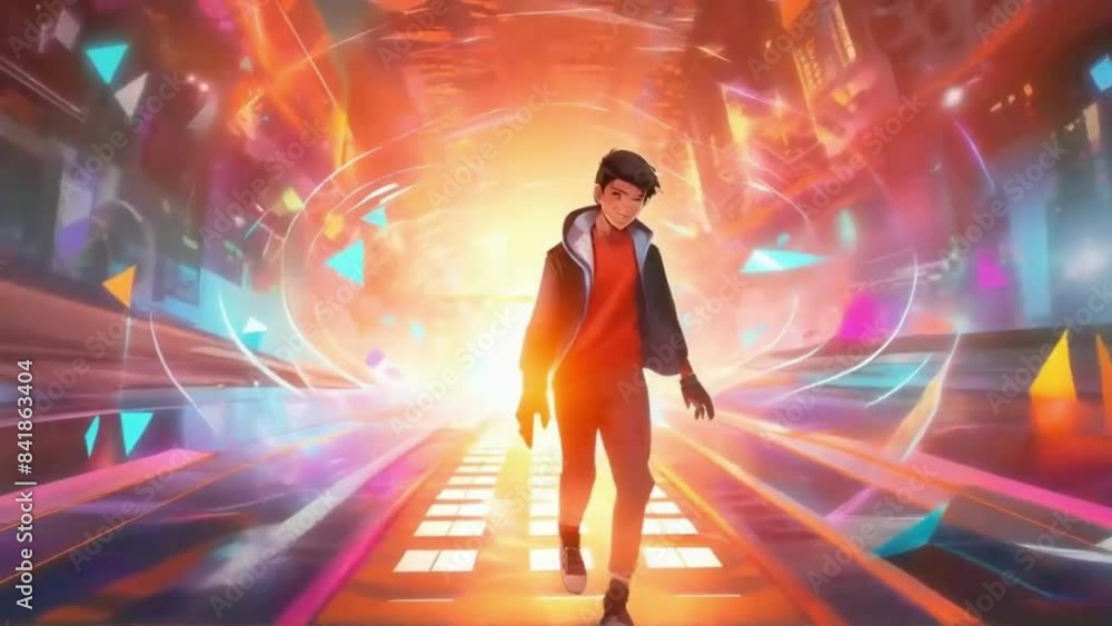 Teenager Navigating Vortex in Futuristic City Teenager Navigating Vortex in Futuristic City