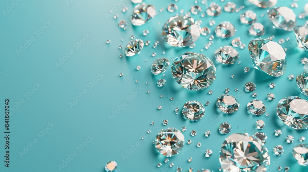 Beautiful luxury diamonds scattered on a blue background. Beautiful luxury diamonds scattered on a blue background.