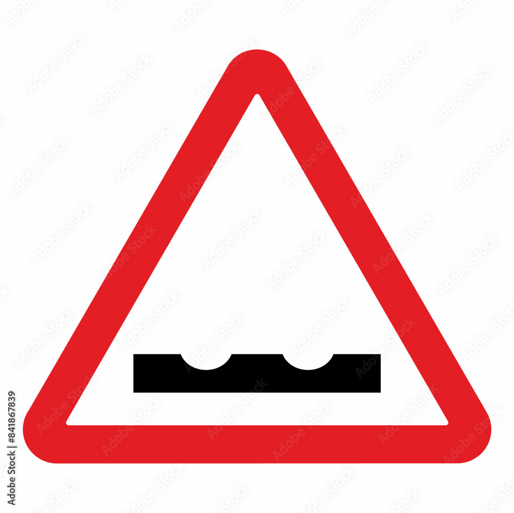 Road sign, watch out for ruts on the road, uneven road surface, caution symbol, triangle red frame, vector Road sign, watch out for ruts on the road, uneven road surface, caution symbol, triangle red frame, vector