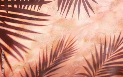 Tranquil tropical palm leaf shadows on a peach backdrop create a serene atmosphere