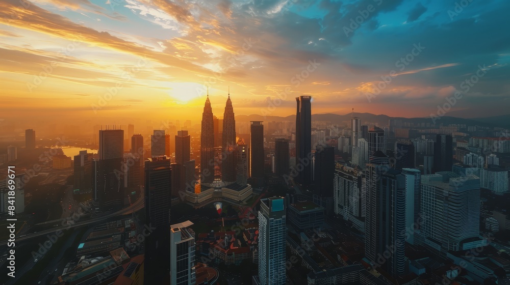 Obraz premium kuala lumpur cityscape at sunset