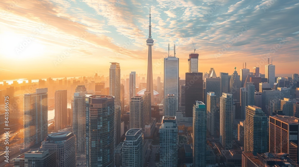 Naklejka premium the toronto skyline at sunset