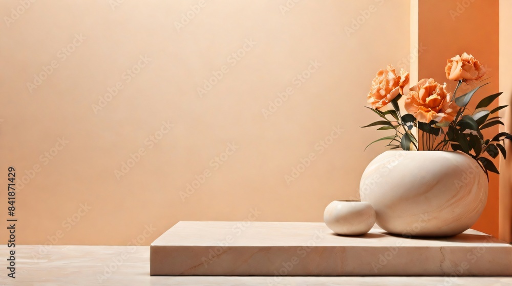 podium for presentation product of marble rock on light background with flower decoration and sunshine, best mockup for presentation beauty product, elegan, luxury and feminim podium for presentation product of marble rock on light background with flower decoration and sunshine, best mockup for presentation beauty product, elegan, luxury and feminim