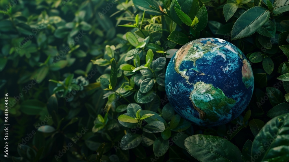 Planet earth on a background of beautiful green vegetation poster. Planet earth on a background of beautiful green vegetation poster.