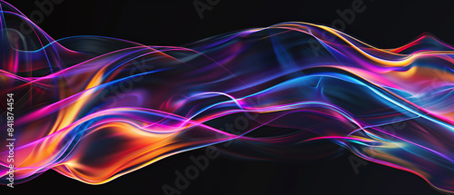 A vibrant, abstract, and colorful swirl of light waves against a dark background, creating a dynamic visual effect.