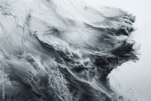 Abstract monochrome digital art resembling swirling smoke or fog, showcasing intricate patterns and fluid motion.