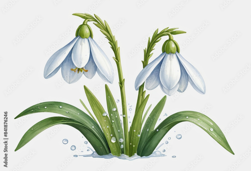 Snowdrop flower clipart, white background, illustration style, vector graphics, detailed illustrations, watercolor painting in the style of, high resolution, high quality, high detail, high definition Snowdrop flower clipart, white background, illustration style, vector graphics, detailed illustrations, watercolor painting in the style of, high resolution, high quality, high detail, high definition