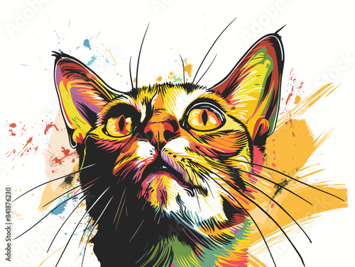 Cat Pop Art Vector Flat Illustration
