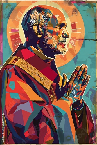 A Pop Art representation of St Alphonsus Liguori incorporates bold colors