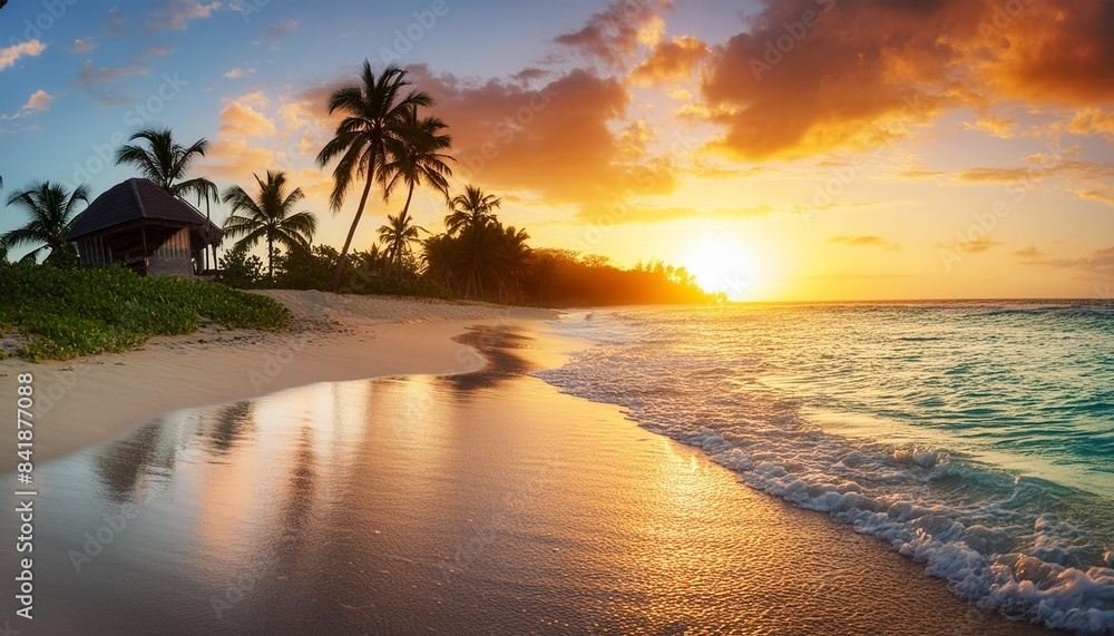 amazing beautiful sunset on an exotic caribbean seashore
