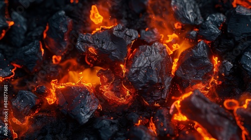 Incandescent charcoal embers with beautiful orange and reddish tones. High quality photo