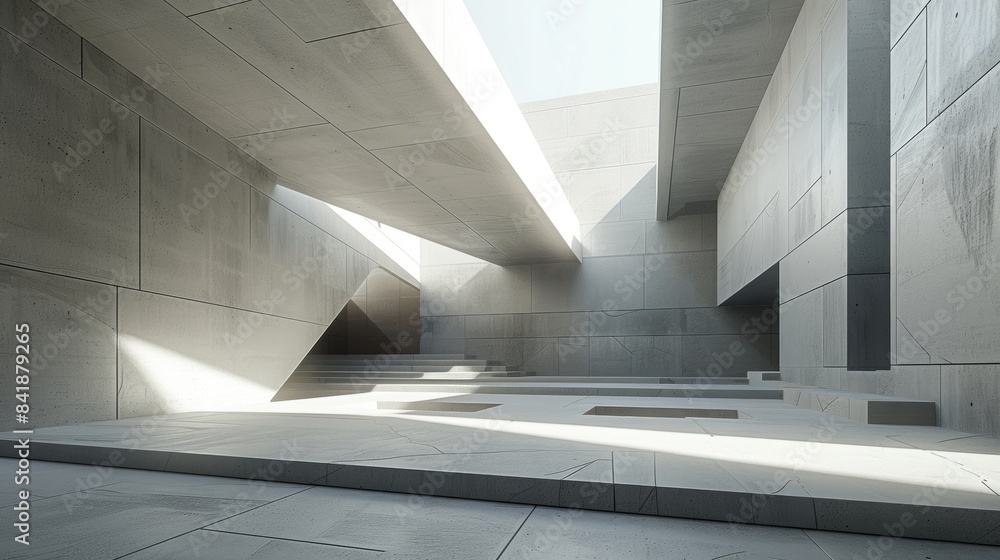 Modern minimalist architecture with bright sunlight and geometric shadows Modern minimalist architecture with bright sunlight and geometric shadows