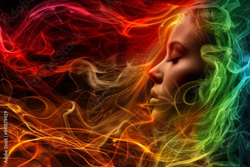 Vibrant abstract portrait with rainbow smoke effect