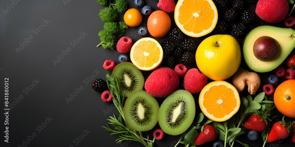 Flat lay of assorted fruits and vegetables for a colorful keto diet. Concept Keto Diet, Food Photography, Flat Lay, Fruits and Vegetables Flat lay of assorted fruits and vegetables for a colorful keto diet. Concept Keto Diet, Food Photography, Flat Lay, Fruits and Vegetables
