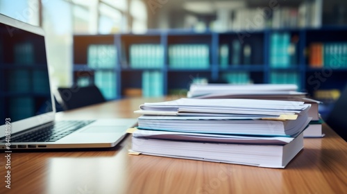 A stack of books is on a table next to a laptop. The books are piled high and the laptop is open. The scene suggests that someone is working or studying, possibly for a long period of time