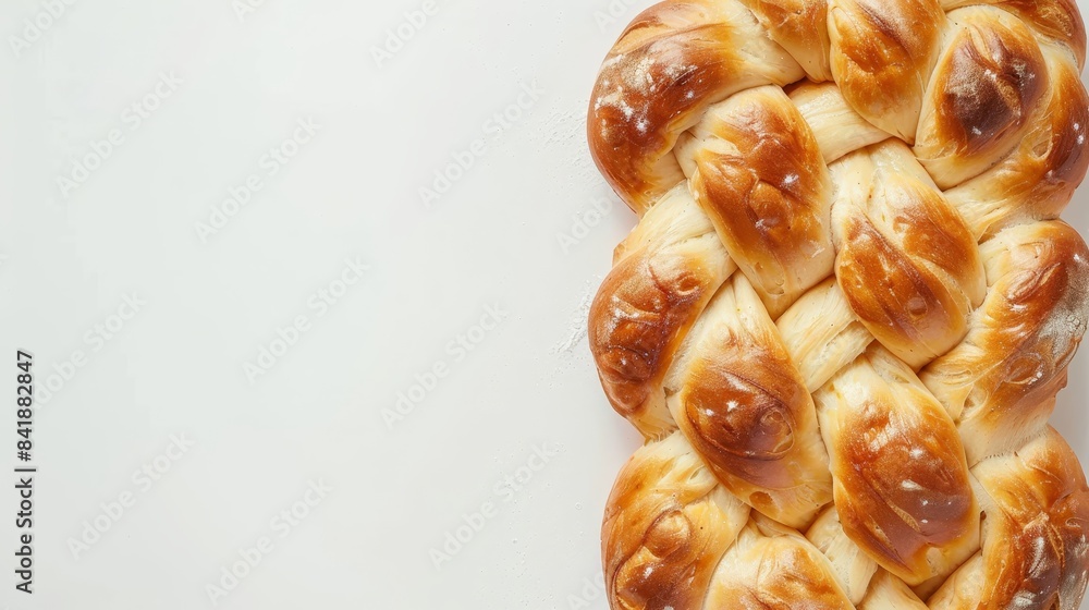 Top view, Overhead shot of intricate bread braiding, blank space for text, soft white backdrop, perfect for promotional use. Clean and simple aesthetic Top view, Overhead shot of intricate bread braiding, blank space for text, soft white backdrop, perfect for promotional use. Clean and simple aesthetic
