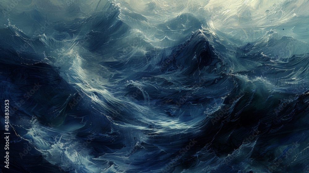 Obraz premium Mysterious deep blue sea waves in abstract digital art