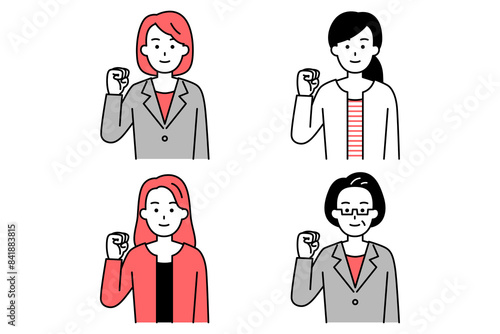 女性のビジネスパーソンのセット（ガッツポーズ）