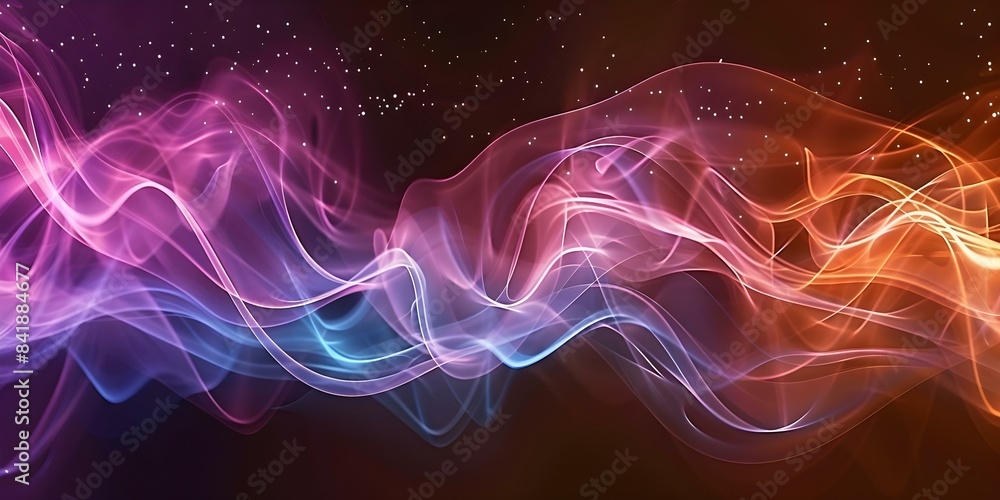 Fototapeta premium Colorful shiny wave background with purple pink and blue lights. Concept Colorful Lights, Wave Background, Shiny Effects, Purple Pink Blue Lights