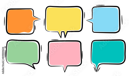 Rectangle color comic speech bubles for design purposes. Highlighter marker frame. Vector doodle set.